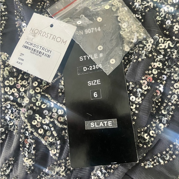 Pizarro Nights Slate Beaded Short Sleeved Mini Dress Size 6 NWT - Picture 4 of 4